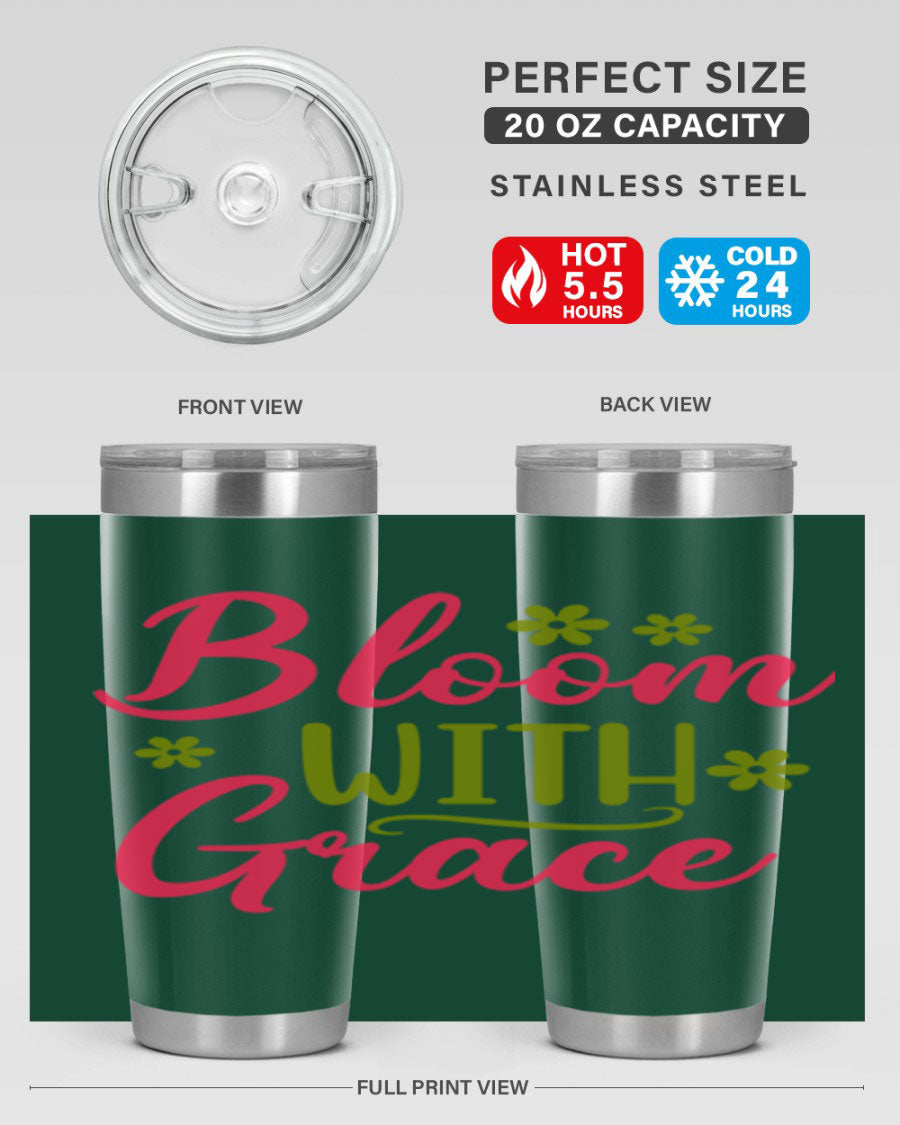 Bloom With Grace 20oz Tumbler featuring double wall vacuum stainless steel and a stylish design, perfect for hot and cold beverages.