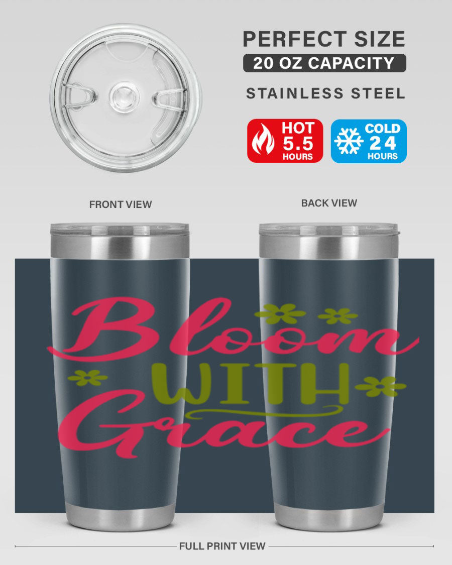 Bloom With Grace 20oz Tumbler featuring double wall vacuum stainless steel and a stylish design, perfect for hot and cold beverages.