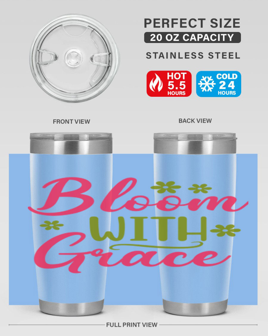Bloom With Grace 20oz Tumbler featuring double wall vacuum stainless steel and a stylish design, perfect for hot and cold beverages.