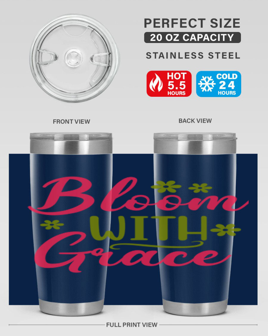 Bloom With Grace 20oz Tumbler featuring double wall vacuum stainless steel and a stylish design, perfect for hot and cold beverages.