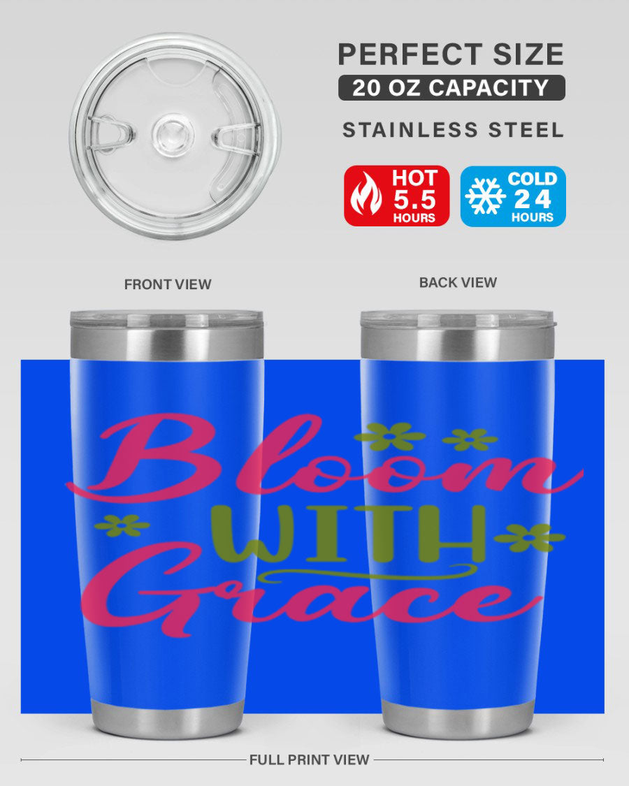 Bloom With Grace 20oz Tumbler featuring double wall vacuum stainless steel and a stylish design, perfect for hot and cold beverages.