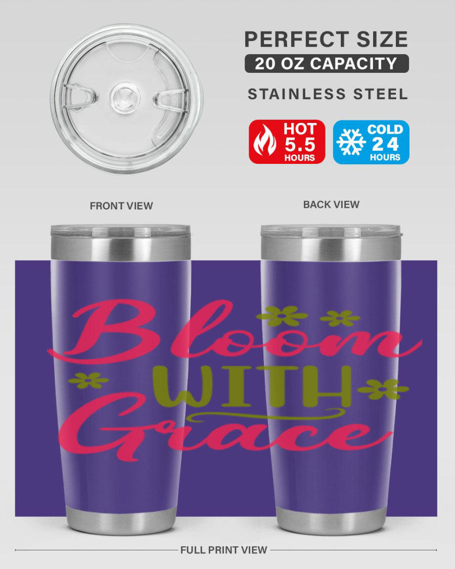 Bloom With Grace 20oz Tumbler featuring double wall vacuum stainless steel and a stylish design, perfect for hot and cold beverages.