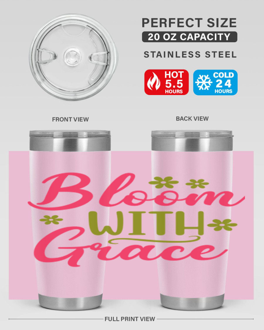 Bloom With Grace 20oz Tumbler featuring double wall vacuum stainless steel and a stylish design, perfect for hot and cold beverages.