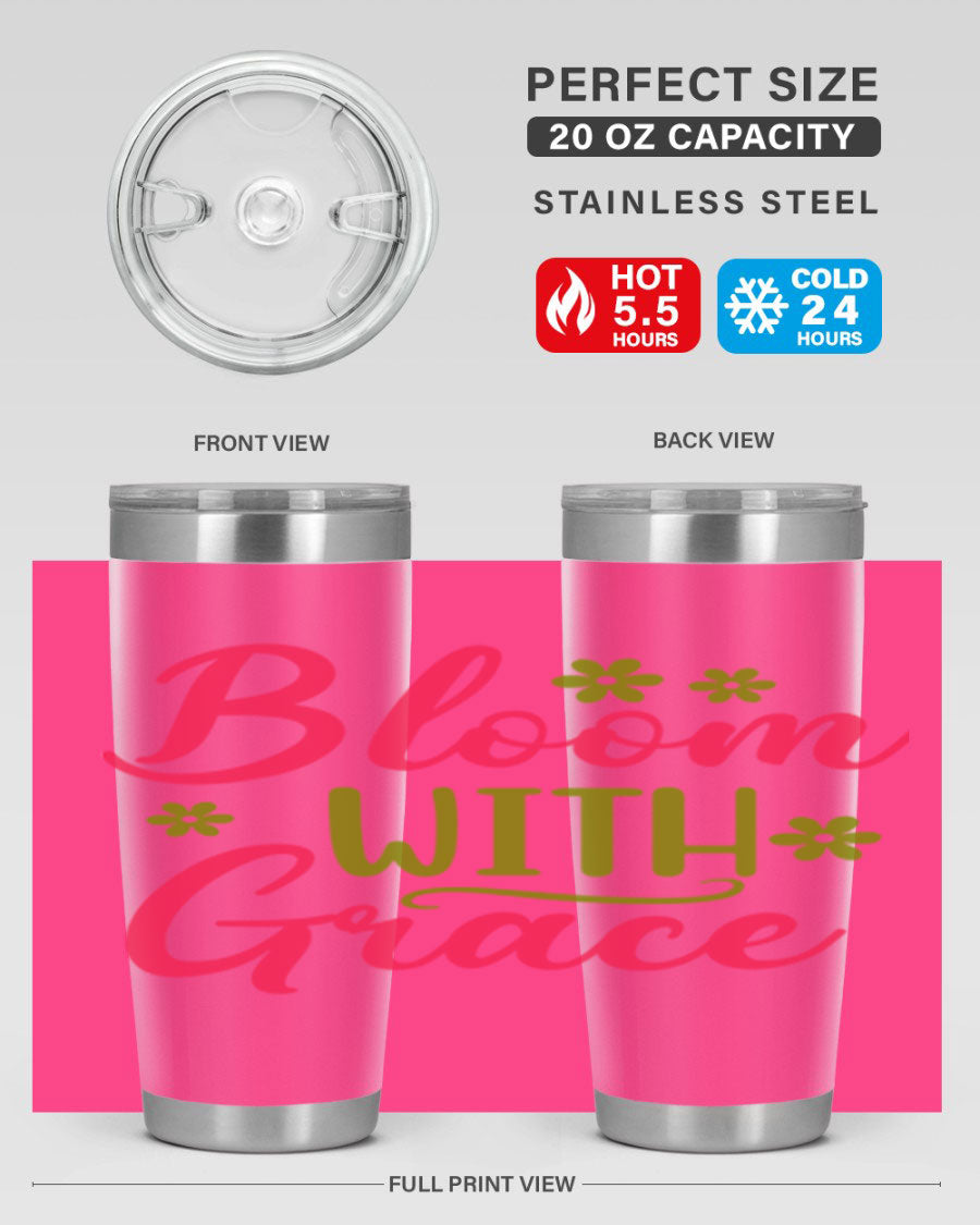Bloom With Grace 20oz Tumbler featuring double wall vacuum stainless steel and a stylish design, perfect for hot and cold beverages.