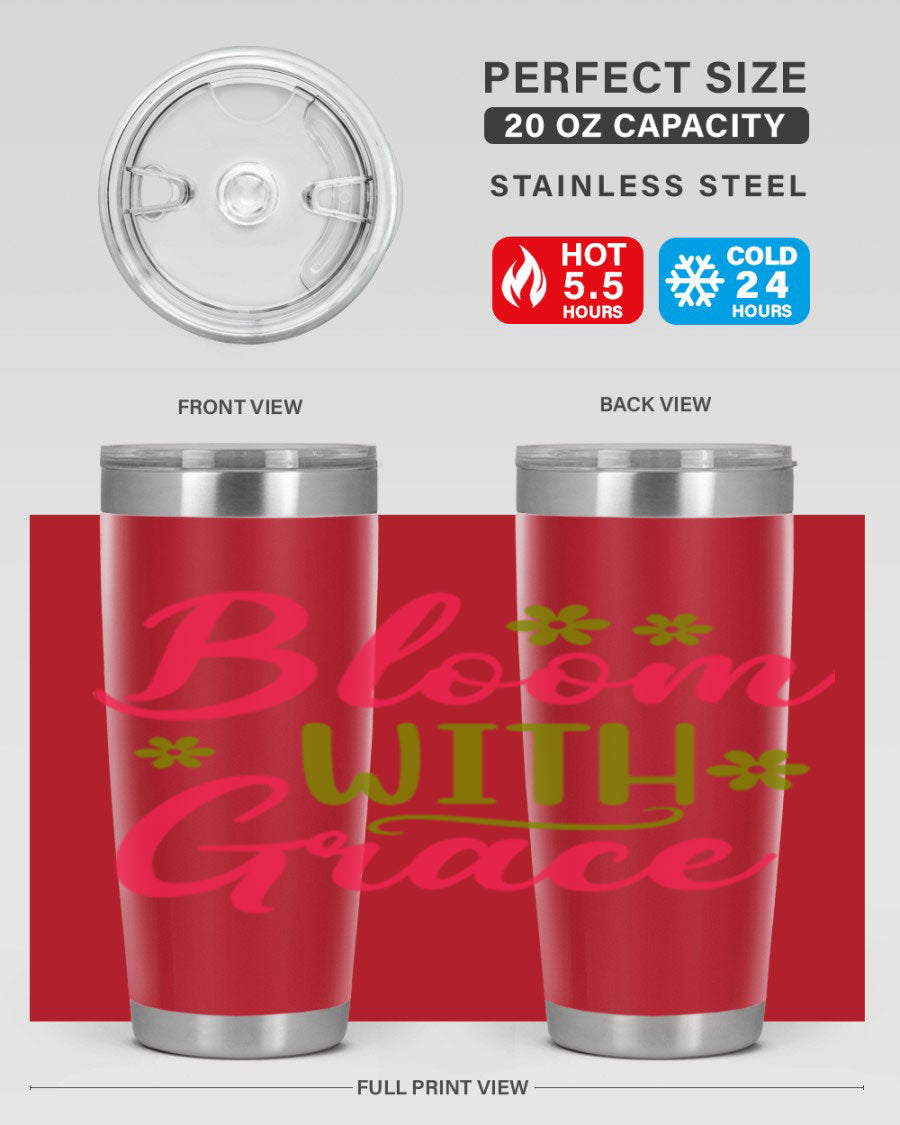 Bloom With Grace 20oz Tumbler featuring double wall vacuum stainless steel and a stylish design, perfect for hot and cold beverages.