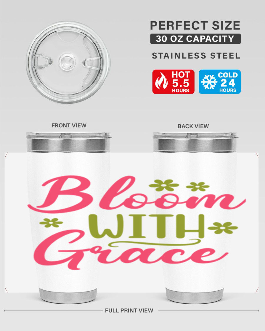 Bloom With Grace 20oz Tumbler featuring double wall vacuum stainless steel and a stylish design, perfect for hot and cold beverages.