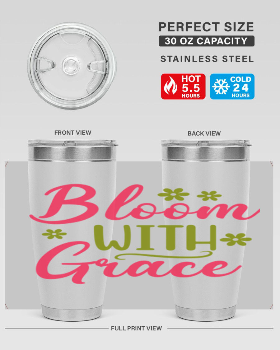 Bloom With Grace 20oz Tumbler featuring double wall vacuum stainless steel and a stylish design, perfect for hot and cold beverages.