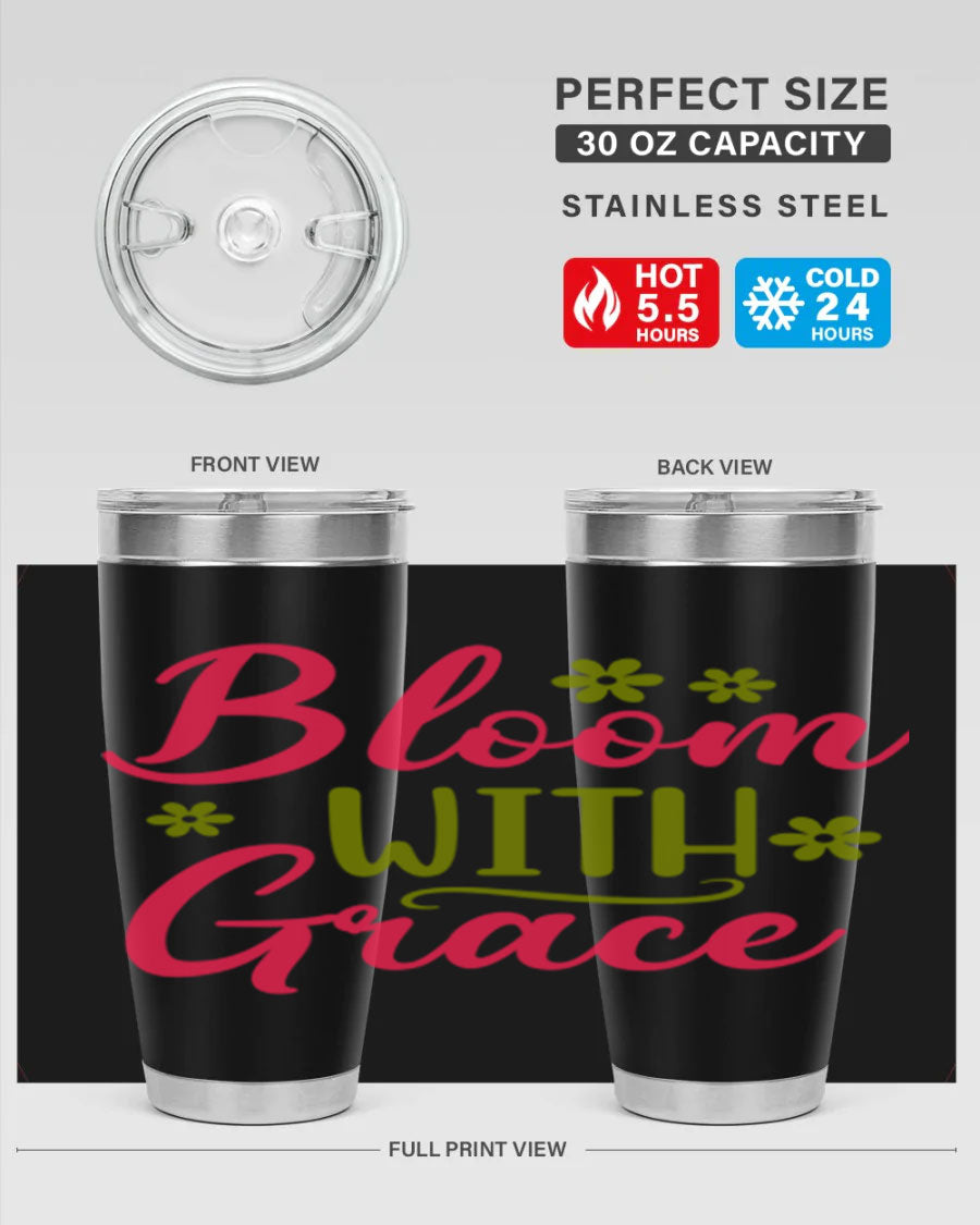 Bloom With Grace 20oz Tumbler featuring double wall vacuum stainless steel and a stylish design, perfect for hot and cold beverages.