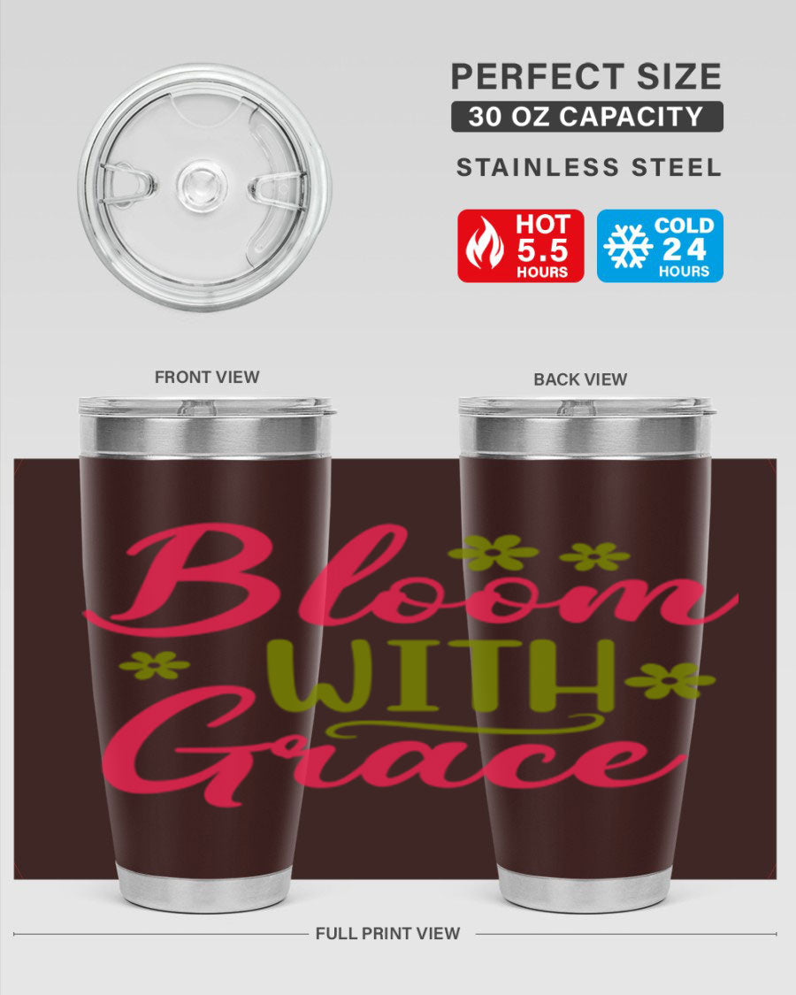 Bloom With Grace 20oz Tumbler featuring double wall vacuum stainless steel and a stylish design, perfect for hot and cold beverages.