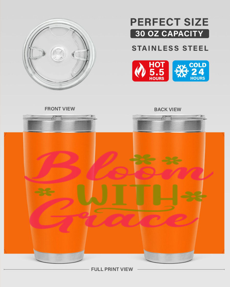 Bloom With Grace 20oz Tumbler featuring double wall vacuum stainless steel and a stylish design, perfect for hot and cold beverages.