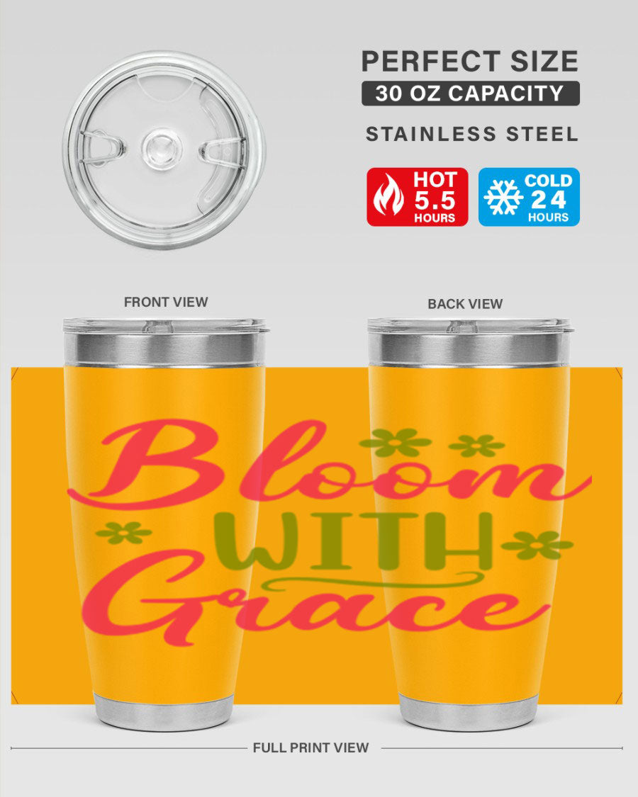Bloom With Grace 20oz Tumbler featuring double wall vacuum stainless steel and a stylish design, perfect for hot and cold beverages.