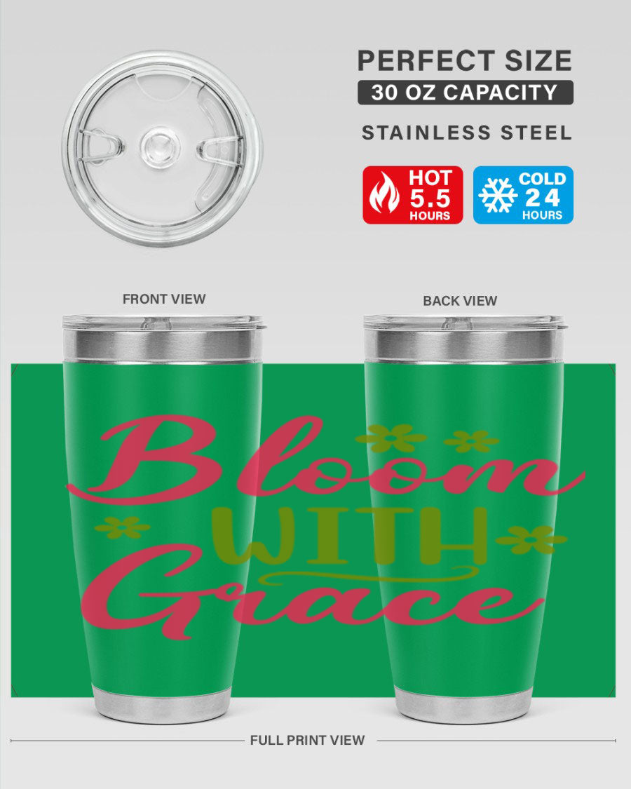 Bloom With Grace 20oz Tumbler featuring double wall vacuum stainless steel and a stylish design, perfect for hot and cold beverages.