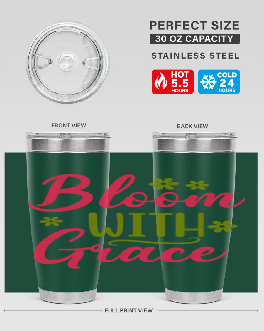 Bloom With Grace 20oz Tumbler featuring double wall vacuum stainless steel and a stylish design, perfect for hot and cold beverages.
