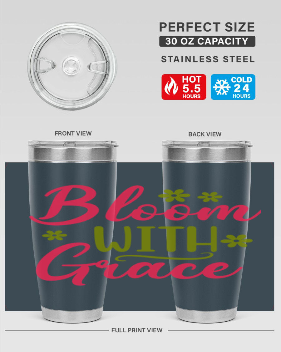 Bloom With Grace 20oz Tumbler featuring double wall vacuum stainless steel and a stylish design, perfect for hot and cold beverages.