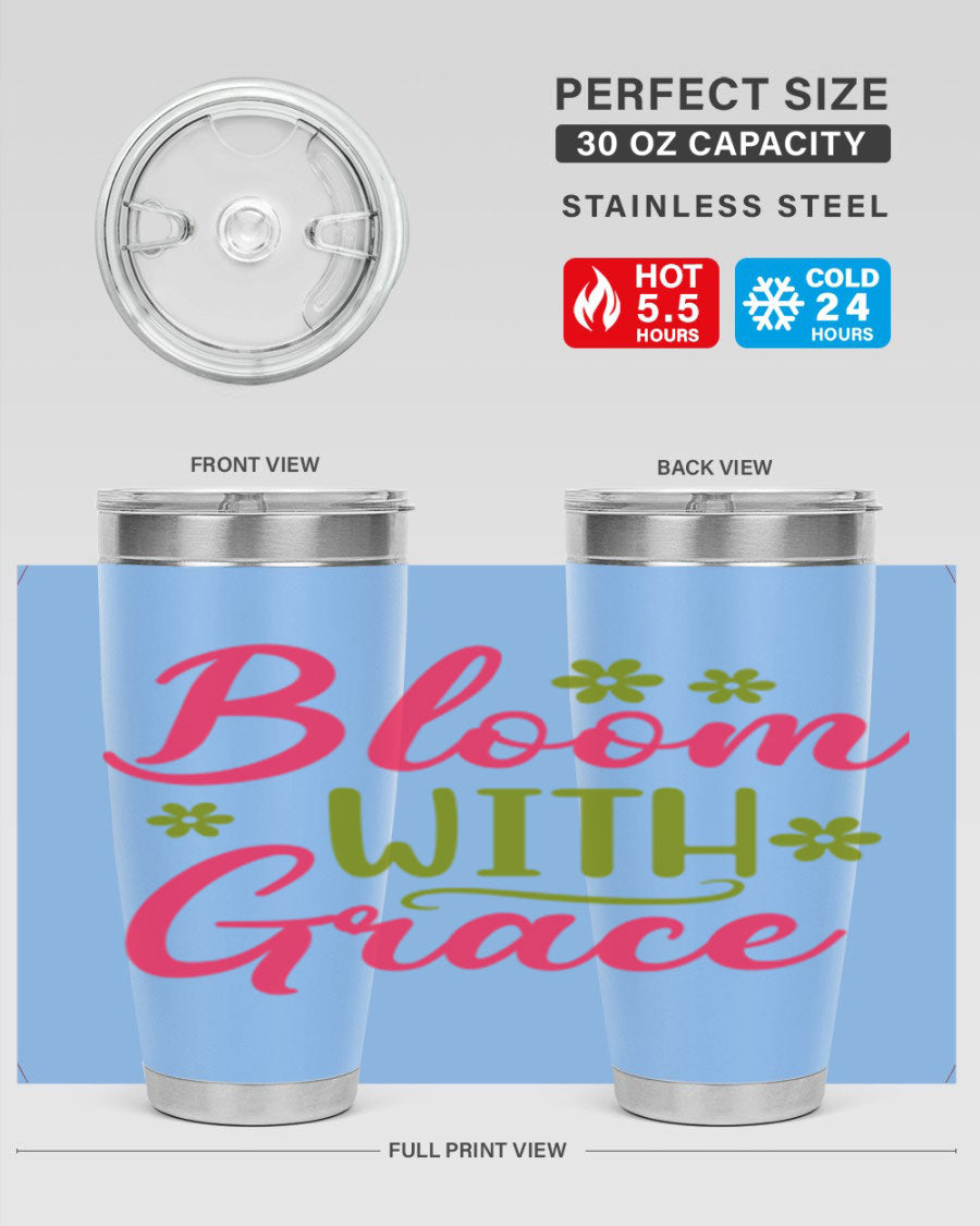 Bloom With Grace 20oz Tumbler featuring double wall vacuum stainless steel and a stylish design, perfect for hot and cold beverages.
