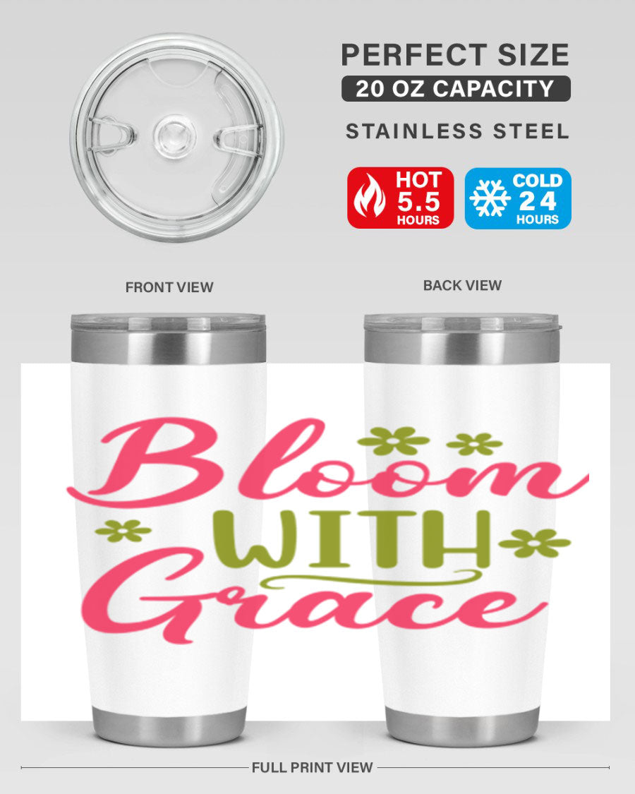 Bloom With Grace 20oz Tumbler featuring double wall vacuum stainless steel and a stylish design, perfect for hot and cold beverages.