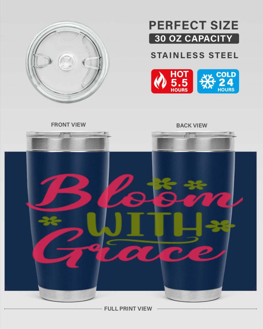 Bloom With Grace 20oz Tumbler featuring double wall vacuum stainless steel and a stylish design, perfect for hot and cold beverages.