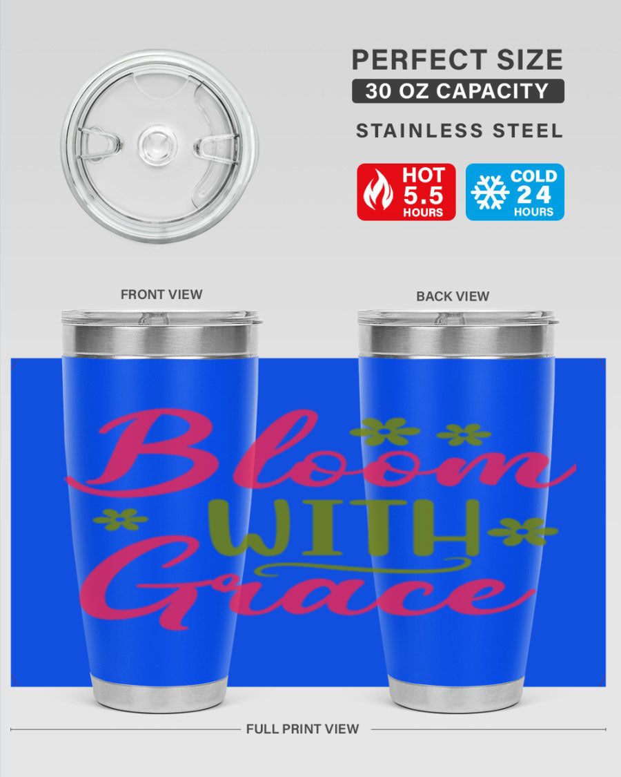 Bloom With Grace 20oz Tumbler featuring double wall vacuum stainless steel and a stylish design, perfect for hot and cold beverages.