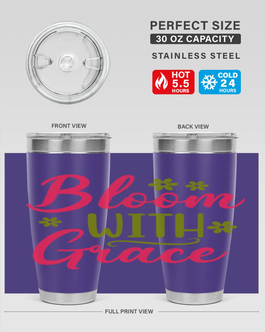 Bloom With Grace 20oz Tumbler featuring double wall vacuum stainless steel and a stylish design, perfect for hot and cold beverages.