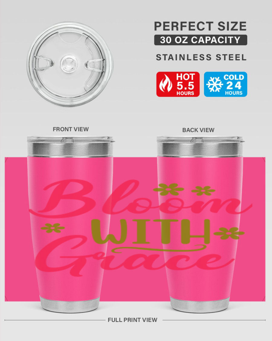 Bloom With Grace 20oz Tumbler featuring double wall vacuum stainless steel and a stylish design, perfect for hot and cold beverages.