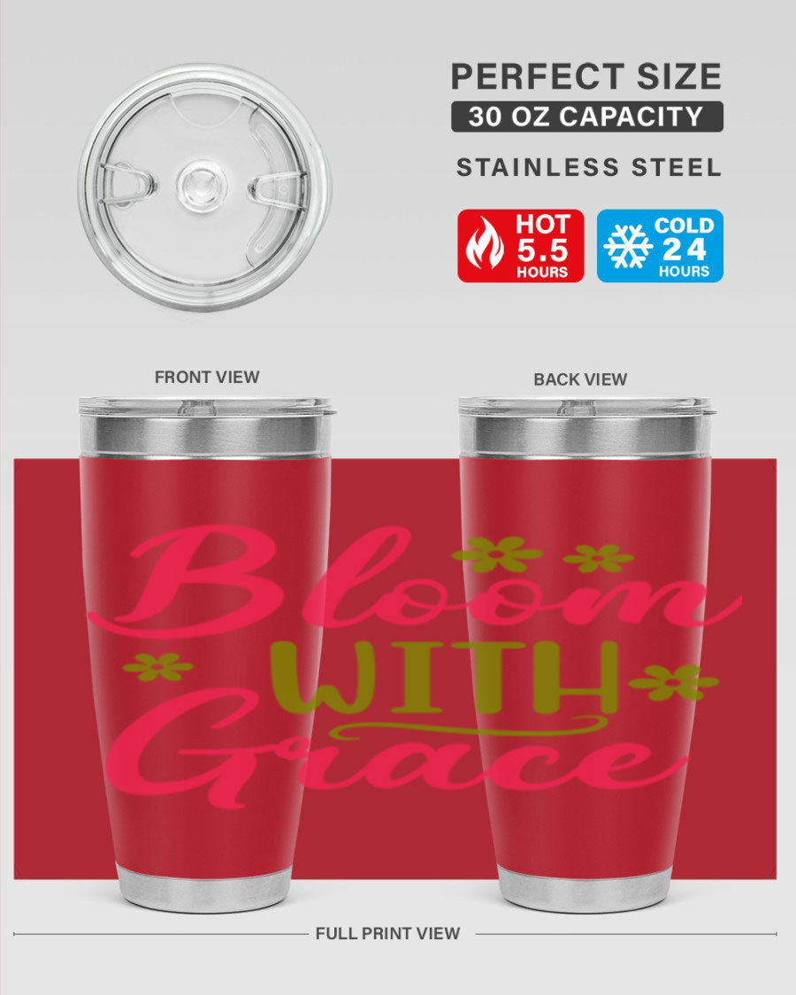 Bloom With Grace 20oz Tumbler featuring double wall vacuum stainless steel and a stylish design, perfect for hot and cold beverages.