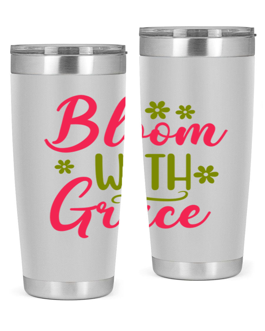 Bloom With Grace 20oz Tumbler featuring double wall vacuum stainless steel and a stylish design, perfect for hot and cold beverages.