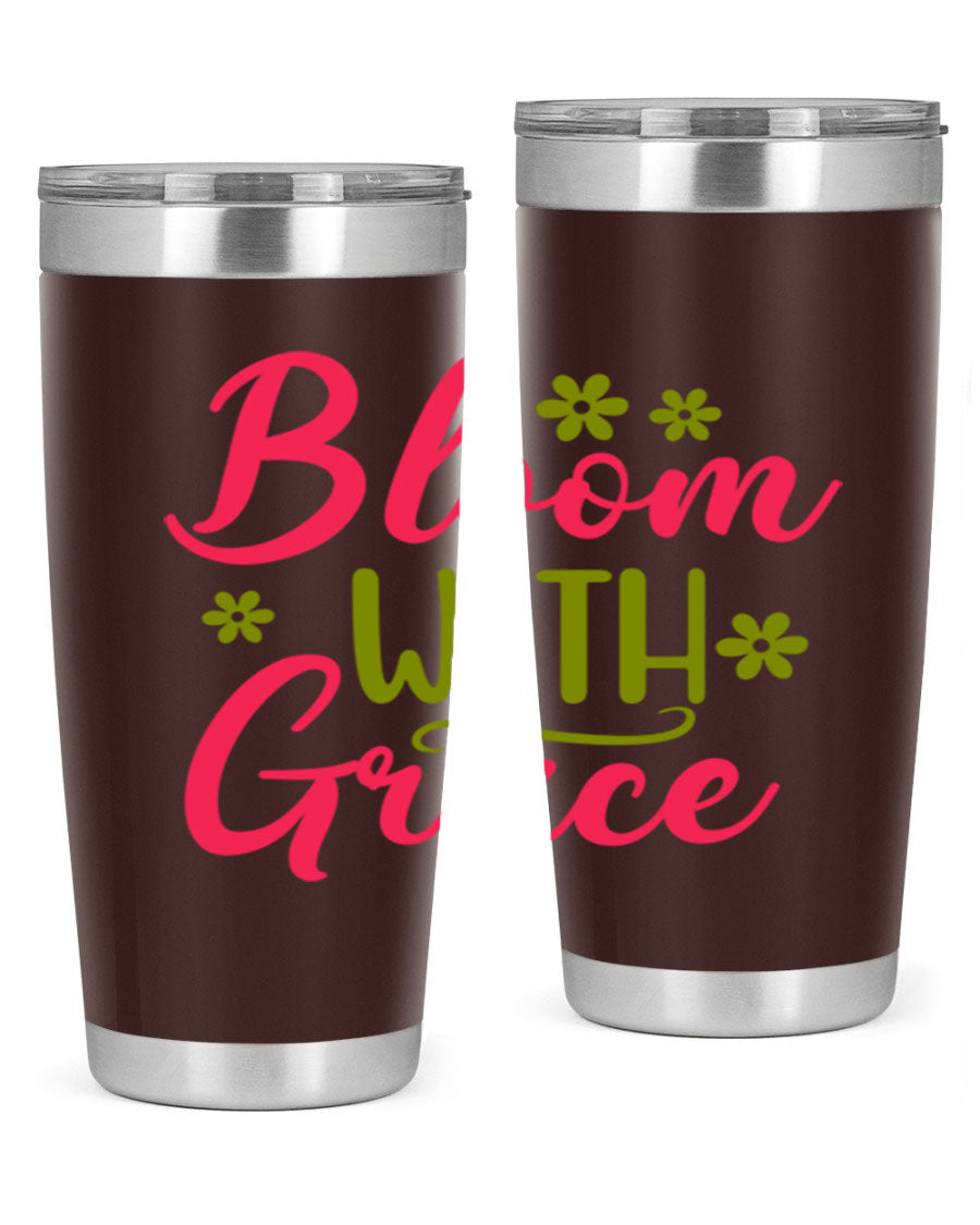 Bloom With Grace 20oz Tumbler featuring double wall vacuum stainless steel and a stylish design, perfect for hot and cold beverages.