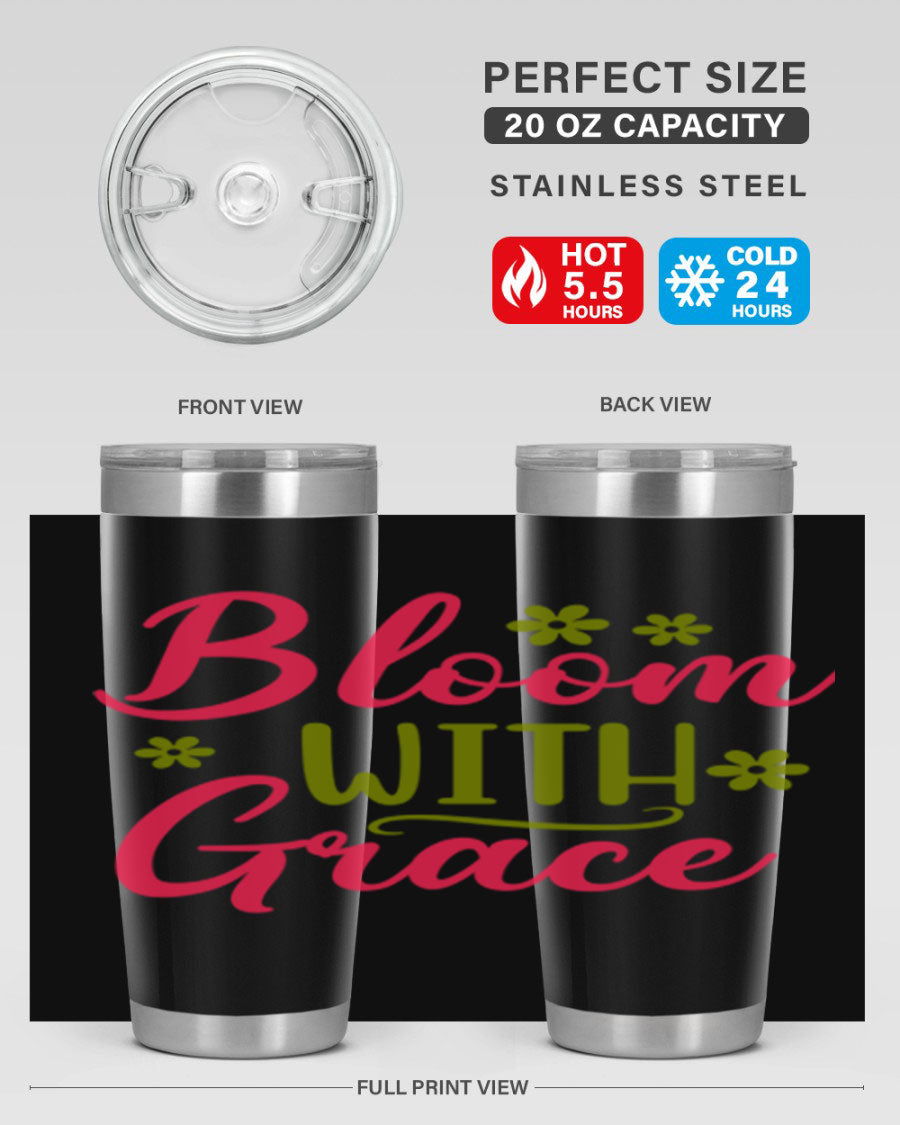 Bloom With Grace 20oz Tumbler featuring double wall vacuum stainless steel and a stylish design, perfect for hot and cold beverages.