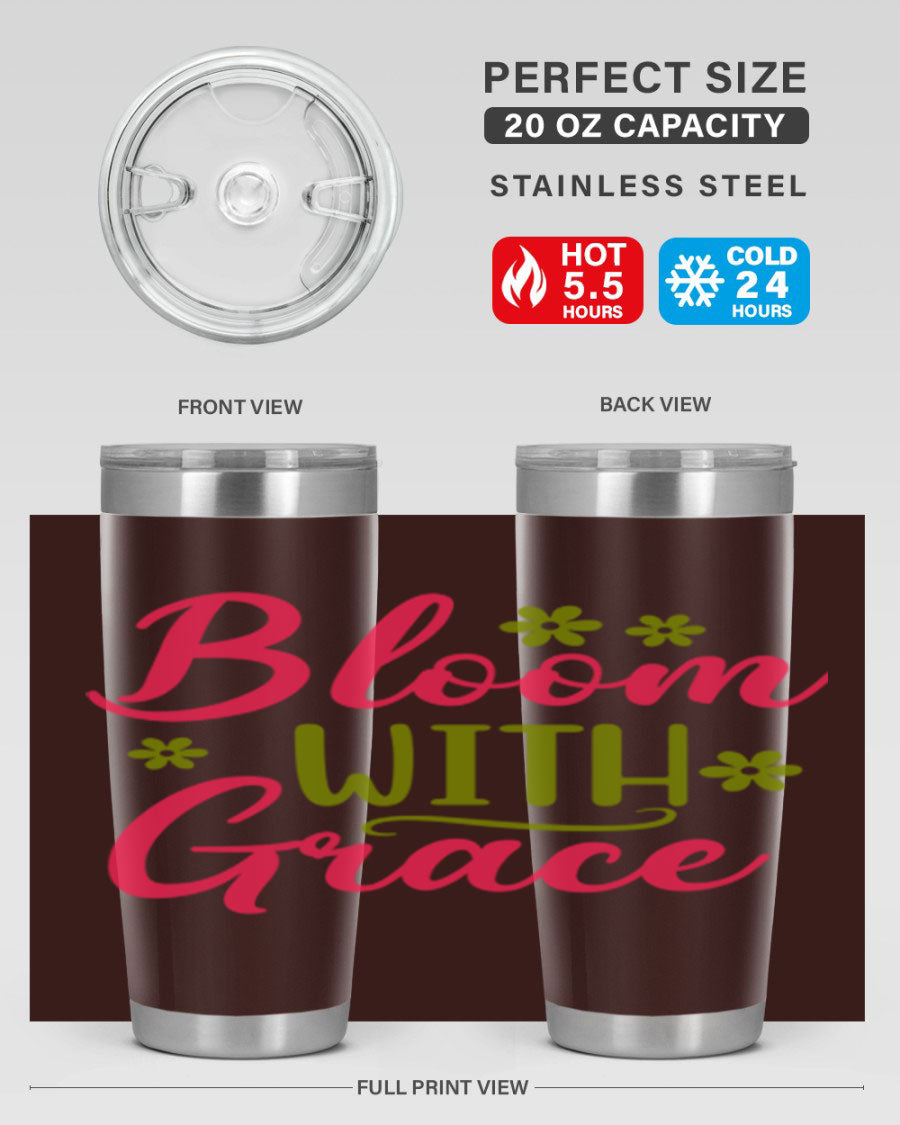 Bloom With Grace 20oz Tumbler featuring double wall vacuum stainless steel and a stylish design, perfect for hot and cold beverages.