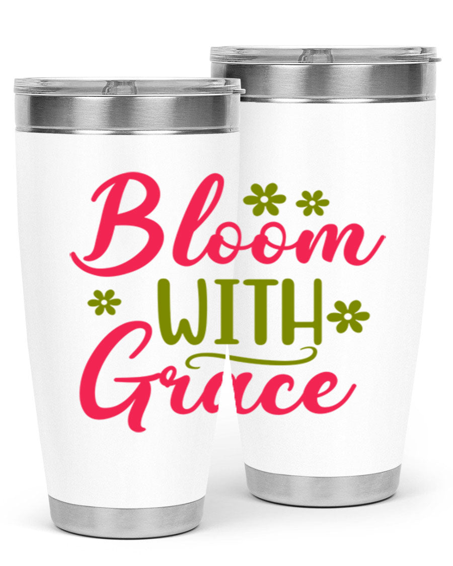 Bloom With Grace 20oz Tumbler featuring double wall vacuum stainless steel and a stylish design, perfect for hot and cold beverages.