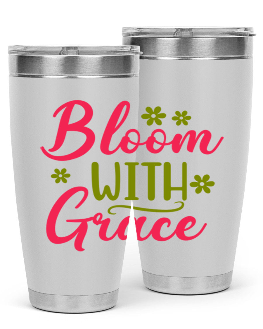 Bloom With Grace 20oz Tumbler featuring double wall vacuum stainless steel and a stylish design, perfect for hot and cold beverages.