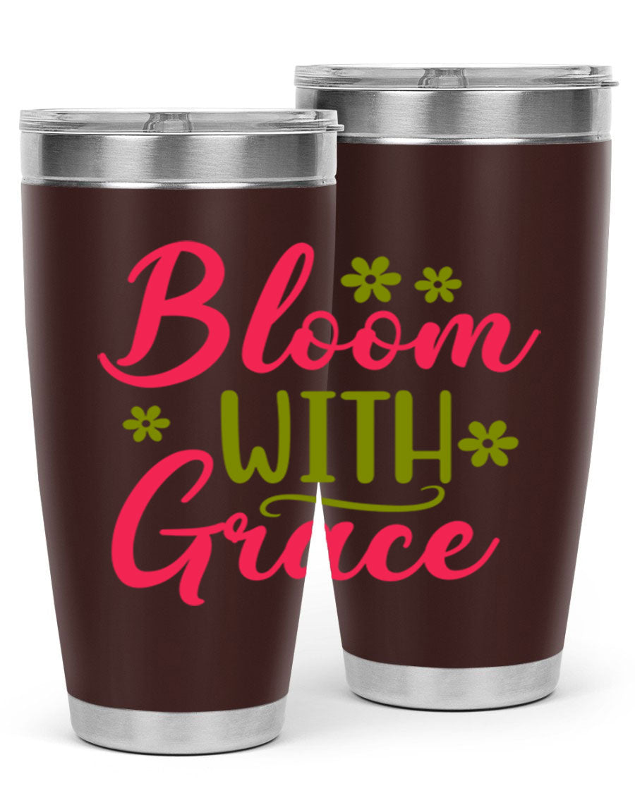 Bloom With Grace 20oz Tumbler featuring double wall vacuum stainless steel and a stylish design, perfect for hot and cold beverages.