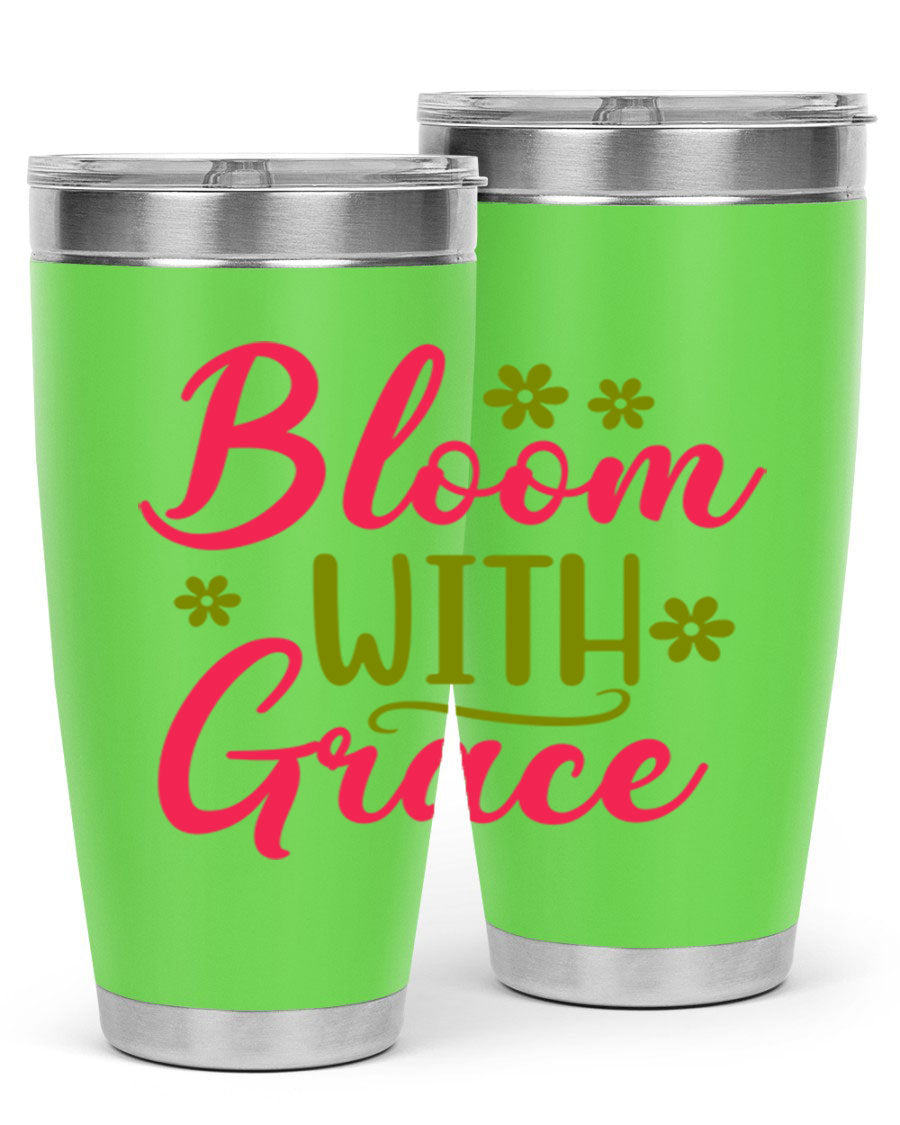Bloom With Grace 20oz Tumbler featuring double wall vacuum stainless steel and a stylish design, perfect for hot and cold beverages.