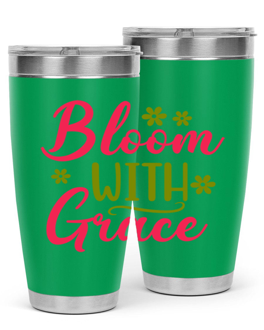 Bloom With Grace 20oz Tumbler featuring double wall vacuum stainless steel and a stylish design, perfect for hot and cold beverages.