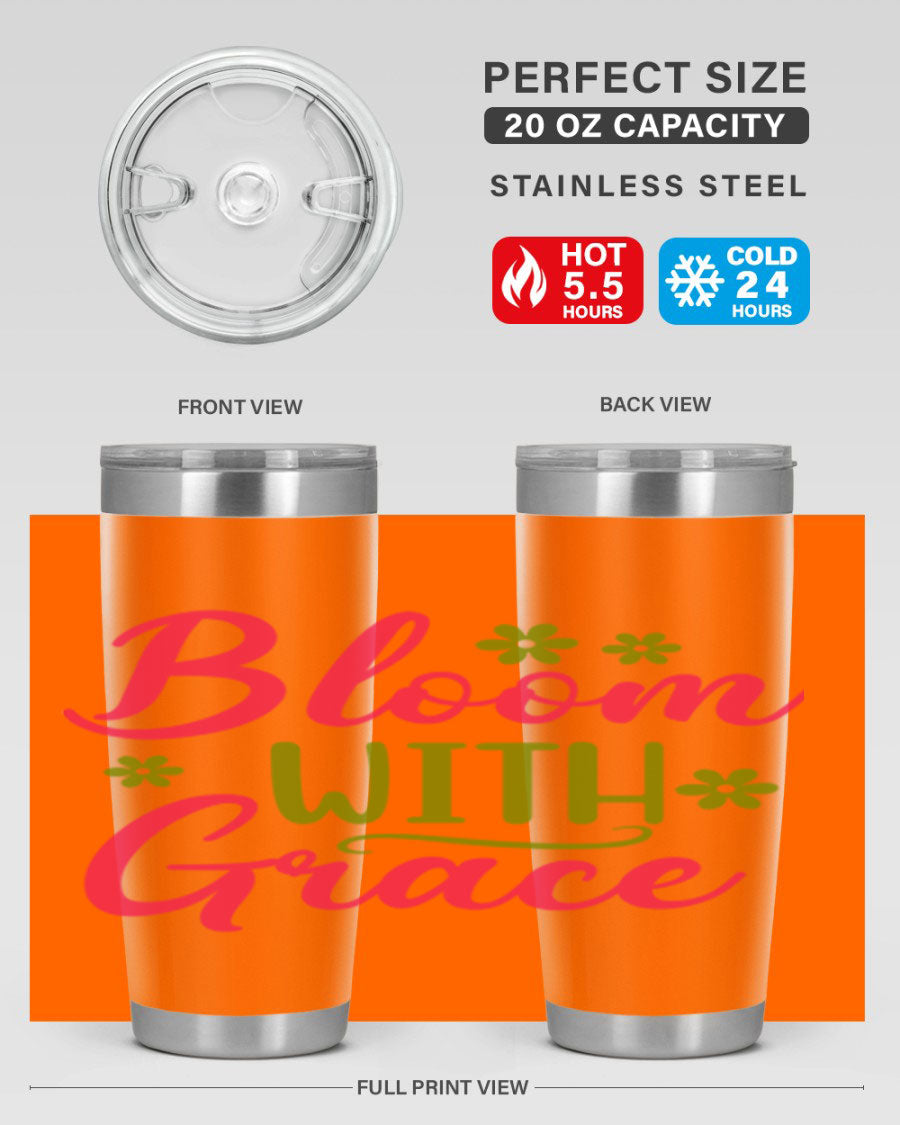 Bloom With Grace 20oz Tumbler featuring double wall vacuum stainless steel and a stylish design, perfect for hot and cold beverages.