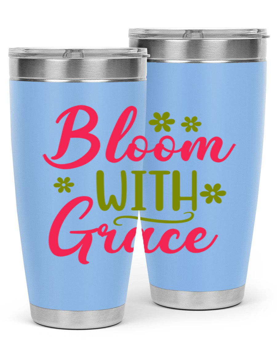 Bloom With Grace 20oz Tumbler featuring double wall vacuum stainless steel and a stylish design, perfect for hot and cold beverages.