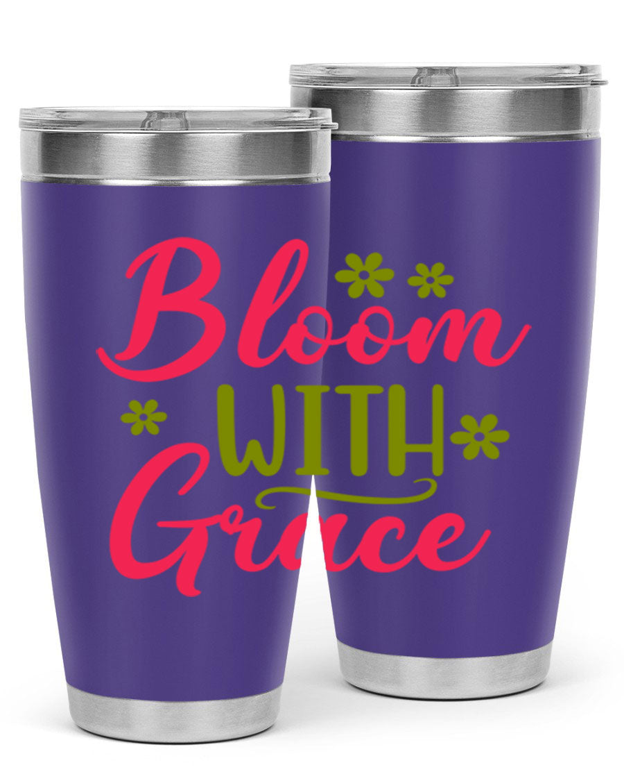 Bloom With Grace 20oz Tumbler featuring double wall vacuum stainless steel and a stylish design, perfect for hot and cold beverages.