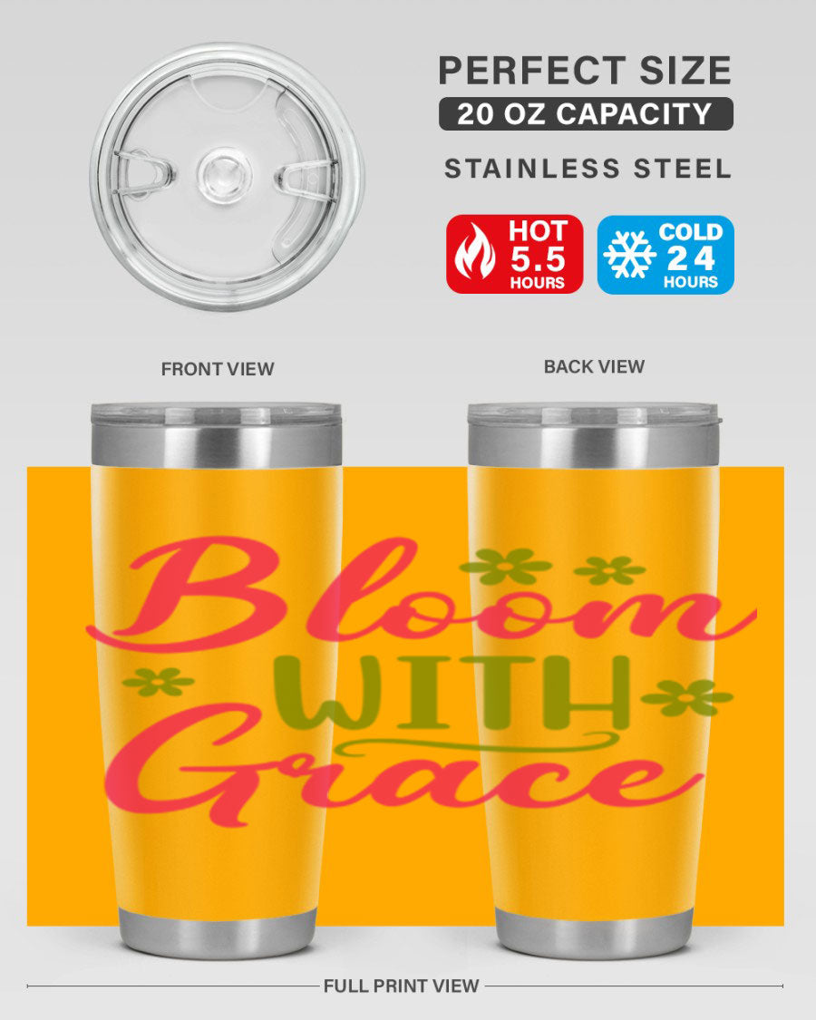 Bloom With Grace 20oz Tumbler featuring double wall vacuum stainless steel and a stylish design, perfect for hot and cold beverages.