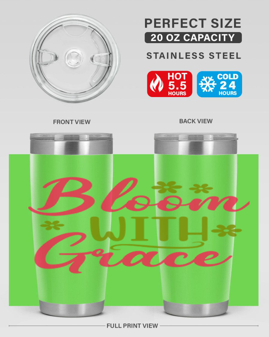 Bloom With Grace 20oz Tumbler featuring double wall vacuum stainless steel and a stylish design, perfect for hot and cold beverages.