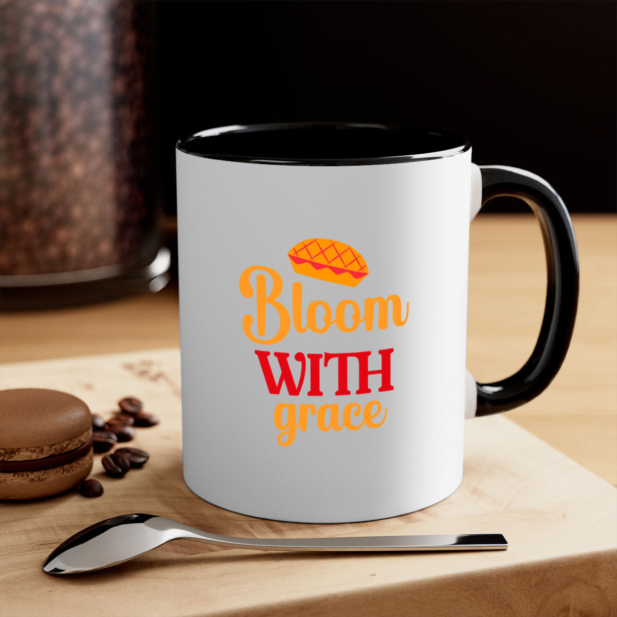 Bloom with Grace 81# Mug featuring a glossy finish, colored handle, and interior, available in five vibrant colors.