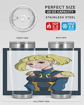 A stylish tumbler featuring a blonde girl in a royal dress, showcasing its double wall vacuum stainless steel design.