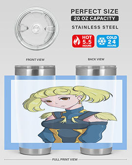 A stylish tumbler featuring a blonde girl in a royal dress, showcasing its double wall vacuum stainless steel design.