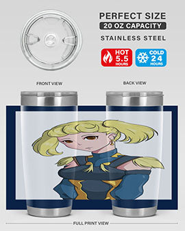 A stylish tumbler featuring a blonde girl in a royal dress, showcasing its double wall vacuum stainless steel design.