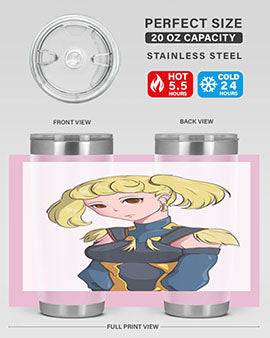 A stylish tumbler featuring a blonde girl in a royal dress, showcasing its double wall vacuum stainless steel design.