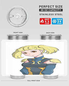 A stylish tumbler featuring a blonde girl in a royal dress, showcasing its double wall vacuum stainless steel design.