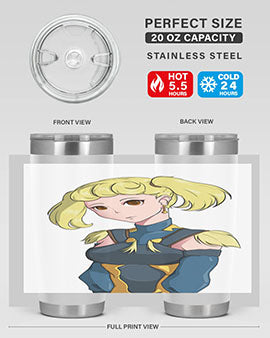 A stylish tumbler featuring a blonde girl in a royal dress, showcasing its double wall vacuum stainless steel design.