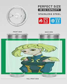 A stylish tumbler featuring a blonde girl in a royal dress, showcasing its double wall vacuum stainless steel design.