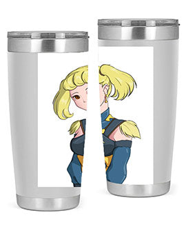 A stylish tumbler featuring a blonde girl in a royal dress, showcasing its double wall vacuum stainless steel design.