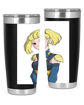 A stylish tumbler featuring a blonde girl in a royal dress, showcasing its double wall vacuum stainless steel design.
