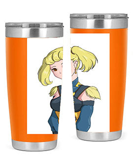 A stylish tumbler featuring a blonde girl in a royal dress, showcasing its double wall vacuum stainless steel design.